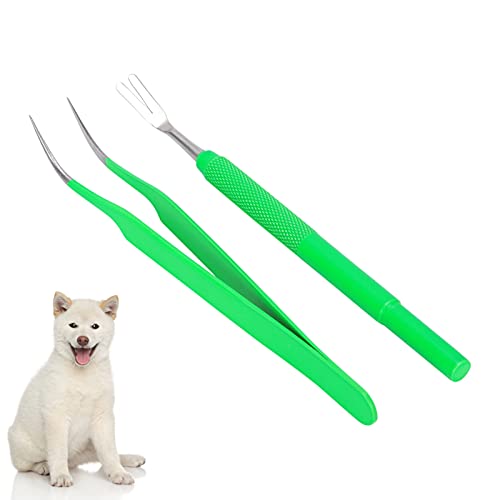 LIZEALUCKY Entferner-Werkzeugsatz, schmerzlos mit Pinzette, Entferner, Edelstahl, Katzenflohpinzette, grüne Hundelausklammer für Haustiere, für Hunde, Katzen und Menschen, Haustiere von LIZEALUCKY