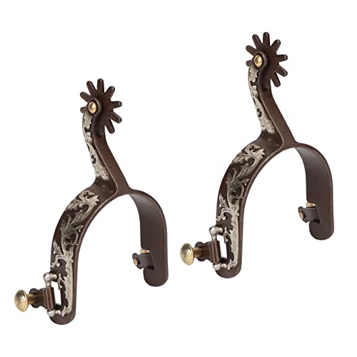 LIZEALUCKY Geschnitzte Sporen im Vintage Stil, Cowboy Sporen aus kohlenstoffarmem Stahl, Ausrüstung im antiken Design mit drehbarem Zahnrad für Reitwettbewerbe LIZEALUCKY Geschnitzte Sporen im Vintage Stil, Cowboy Sporen aus kohlenstoffarmem Stahl, Ausrüstung im antiken Design mit drehbarem Zahnrad für Reitwettbewerbe von LIZEALUCKY