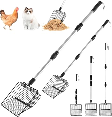 LIZEALUCKY Hühnerkotschaufel, lange Metall-Hühnerkotschaufel, Katzenstreuschaufel, 3-in-1, dehnbarer Hühnerstall, Zubehör, langer Griff, Katzenstreu, Siebschaufel, Kotschaufel für Hühnerstall LIZEALUCKY Hühnerkotschaufel, lange Metall-Hühnerkotschaufel, Katzenstreuschaufel, 3-in-1, dehnbarer Hühnerstall, Zubehör, langer Griff, Katzenstreu, Siebschaufel, Kotschaufel für Hühnerstall von LIZEALUCKY