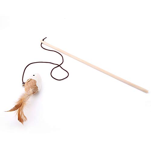 LIZEALUCKY Interaktives Katzen-Fänger-Zauberstab-Spielzeug, 3 Arten von Federspielzeugen und Regenbogen-Haustier-Übungsgerät, Leinen-Ratte, Vogel für Kätzchen, die Spaß beim Spielen haben (Mouse) von LIZEALUCKY