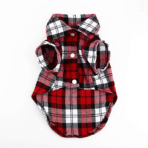 Welpe Plaid Revers T-Shirt Neues kleines Haustier Hund Welpe Plaid T-Shirt Revers Mantel Katze Jacke Kleidung Kostüm Rot von LIZEALUCKY