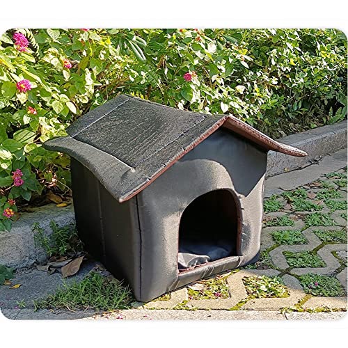 LIZHOUMIL Hundehütte für streunende Katzen, wasserdicht, halb-geschlossen, für den Winter, warm, Sonnenschutz, winddicht, für drinnen und draußen, schwarz, Größe S: 35 x 33 x 30 cm von LIZHOUMIL