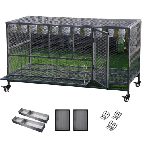 Hühnerkäfig Hühnerstall Freilaufgehege mit Kotwanne Verzinkt Räder und Futtertrog Verzinkter Stahl Kleintierkäfig für Hühner Hasen Geflügel(Size:150 * 60 * 73cm,Color:Grau) von LJBD