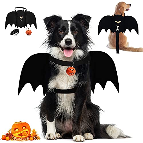 LKEX Hunde-Fledermausflügel, Halloween-Fledermaus-Kostüm für mittelgroße große Hunde, lustige Fledermausflügel, Hundekleidung mit Leinen und Kürbisglocken, Outfits, Cosplay-Bekleidung (X-Large) von LKEX