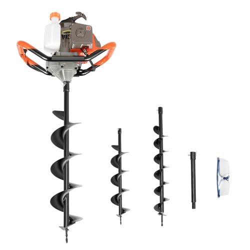 LKHDONG 72CC Benzin Erdbohrer, Erdlochbohrer inkl 3 Bohraufsätzen 10/15/20 cm, 2-Takt Benzin-Erdbohrer 2.3KW, 1L Handheld Gartenbohrer mit 1L Fassungsvermögen, Lochbohrer von LKHDONG
