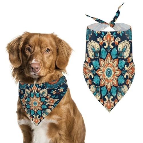 Bandana für Hunde, Vintage-Mandala-Blumen, waschbar, verstellbar, Dreieckstuch, atmungsaktiv, für kleine, mittelgroße und große Haustiere, niedliches modisches Haustierzubehör Bandana für Hunde, Vintage-Mandala-Blumen, waschbar, verstellbar, Dreieckstuch, atmungsaktiv, für kleine, mittelgroße und große Haustiere, niedliches modisches Haustierzubehör von LKHDS