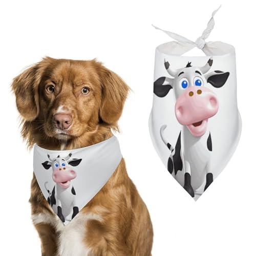 Bandana mit Cartoon-Milchkuh-Motiv, waschbar und verstellbar, dreieckig, atmungsaktiv, für kleine, mittelgroße und große Haustiere, niedliches modisches Haustierzubehör Bandana mit Cartoon-Milchkuh-Motiv, waschbar und verstellbar, dreieckig, atmungsaktiv, für kleine, mittelgroße und große Haustiere, niedliches modisches Haustierzubehör von LKHDS