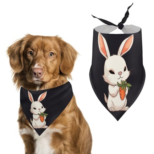 Halstuch für Hunde, niedliches Häschen mit Karotte, waschbar und verstellbar, dreieckig, atmungsaktiv, für kleine, mittelgroße und große Haustiere, niedliches modisches Haustierzubehör Halstuch für Hunde, niedliches Häschen mit Karotte, waschbar und verstellbar, dreieckig, atmungsaktiv, für kleine, mittelgroße und große Haustiere, niedliches modisches Haustierzubehör von LKHDS