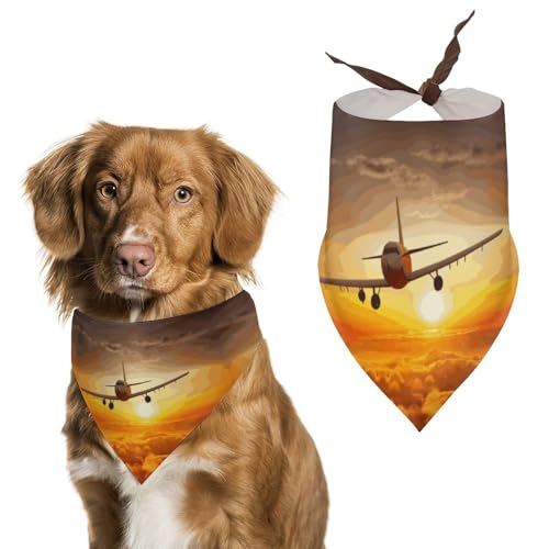 Hundehalstuch, Motiv: Flugzeug bei Sonnenuntergang, waschbar und verstellbar, dreieckig, atmungsaktiv, für kleine, mittelgroße und große Haustiere, niedliches modisches Haustierzubehör Hundehalstuch, Motiv: Flugzeug bei Sonnenuntergang, waschbar und verstellbar, dreieckig, atmungsaktiv, für kleine, mittelgroße und große Haustiere, niedliches modisches Haustierzubehör von LKHDS
