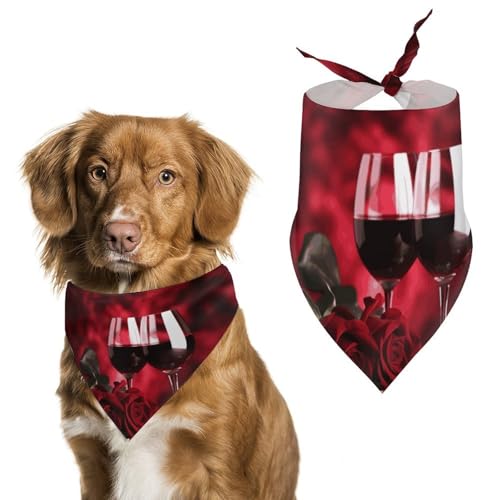 Hundehalstuch, Motiv: Rosen und Gläser Rotweinrot, waschbar und verstellbar, atmungsaktiv, Haustierschal für kleine, mittelgroße und große Haustiere, niedliches modisches Haustierzubehör Hundehalstuch, Motiv: Rosen und Gläser Rotweinrot, waschbar und verstellbar, atmungsaktiv, Haustierschal für kleine, mittelgroße und große Haustiere, niedliches modisches Haustierzubehör von LKHDS