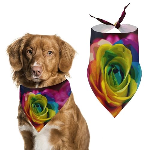 Hundehalstuch mit Regenbogen-Blume, waschbar und verstellbar, dreieckig, atmungsaktiv, für kleine, mittelgroße und große Haustiere, niedliches modisches Haustierzubehör Hundehalstuch mit Regenbogen-Blume, waschbar und verstellbar, dreieckig, atmungsaktiv, für kleine, mittelgroße und große Haustiere, niedliches modisches Haustierzubehör von LKHDS