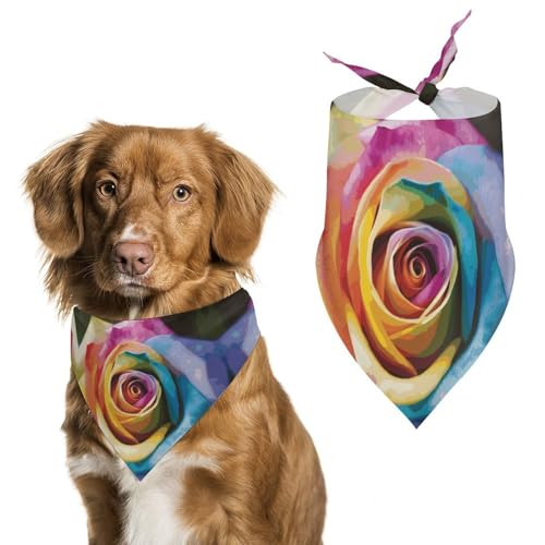 Hundehalstuch mit Regenbogen-Rose, waschbar und verstellbar, dreieckig, atmungsaktiv, für kleine, mittelgroße und große Haustiere, niedliches modisches Haustierzubehör Hundehalstuch mit Regenbogen-Rose, waschbar und verstellbar, dreieckig, atmungsaktiv, für kleine, mittelgroße und große Haustiere, niedliches modisches Haustierzubehör von LKHDS