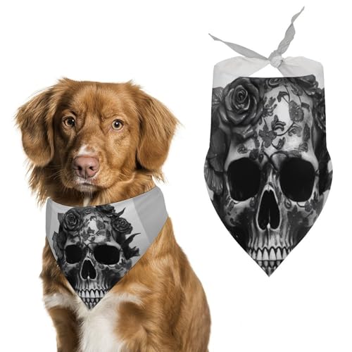 Hundehalstuch mit Totenkopf-Rosen, waschbar und verstellbar, dreieckig, atmungsaktiv, für kleine, mittelgroße und große Haustiere, niedliches modisches Haustier-Accessoire Hundehalstuch mit Totenkopf-Rosen, waschbar und verstellbar, dreieckig, atmungsaktiv, für kleine, mittelgroße und große Haustiere, niedliches modisches Haustier-Accessoire von LKHDS