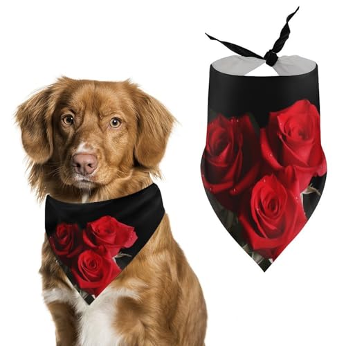 Hundehalstuch mit roten Rosen, waschbar und verstellbar, dreieckig, atmungsaktiv, für kleine, mittelgroße und große Haustiere, niedliches modisches Haustierzubehör Hundehalstuch mit roten Rosen, waschbar und verstellbar, dreieckig, atmungsaktiv, für kleine, mittelgroße und große Haustiere, niedliches modisches Haustierzubehör von LKHDS