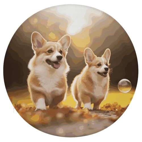 LKHDS Herausnehmbares rundes Kissen für drinnen und draußen, aus Memory-Schaum, exquisites süßes Corgi-Hunde-bedrucktes Stuhlkissen, atmungsaktives und bequemes Sitzkissen LKHDS Herausnehmbares rundes Kissen für drinnen und draußen, aus Memory-Schaum, exquisites süßes Corgi-Hunde-bedrucktes Stuhlkissen, atmungsaktives und bequemes Sitzkissen von LKHDS