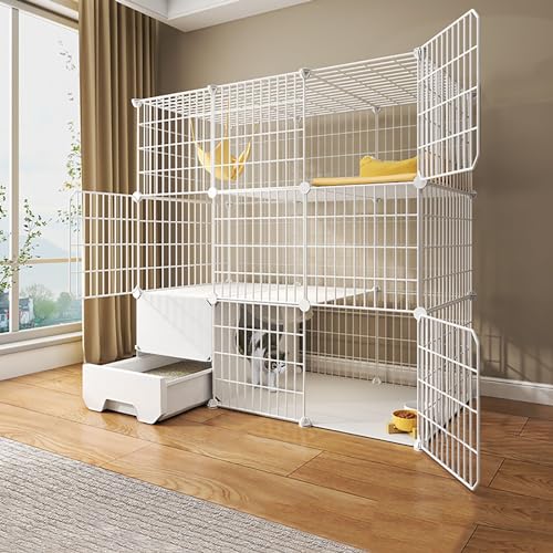 3-stöckiger Katzenkäfig Groß mit Katzentoilette, Katzengehege für den Innenbereich zum Selbermachen, Katzenkfig mit Dichtem Metalldraht, Leicht zu Reinigen ( Color : Package 2 , Size : 111x49x109cm ) von LKPMGOA