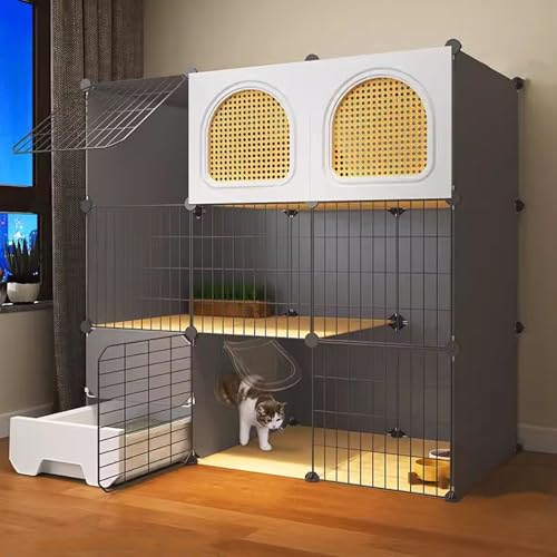 LKPMGOA 3-stöckiger Katzenkäfig für Den Innenbereich, DIY-Katzengehege mit Türen, Verdicktes Material, Leicht zu Reinigen, DIY-Montage, für 1-2 Katzen(Black,108x47x106cm) von LKPMGOA