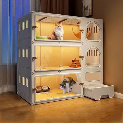 LKPMGOA Großer Katzenkäfig, DIY-katzengehege für Den Innenbereich, Große Katzenkfig für Den Innenbereich mit Katzentoilette, Leicht zu Reinigen, Erweiterter Platz(105x45x105cm) von LKPMGOA