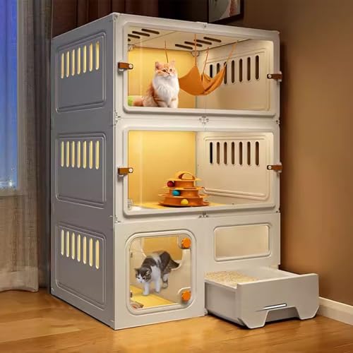 LKPMGOA Großer Katzenkäfig, DIY-katzengehege für Den Innenbereich, Große Katzenkfig für Den Innenbereich mit Katzentoilette, Leicht zu Reinigen, Erweiterter Platz(70x45x105cm) von LKPMGOA