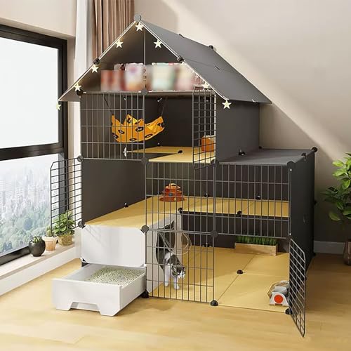 Großer Katzenkäfig mit Stauraum, Katzenkäfig für Katzen im Innenbereich, DIY-Katzenkäfig-Balkon, Robust und Langlebig, Leicht zu Reinigen, mit Befestigungsschnalle (Color : Basic, Size : 2-109x75x von LKPMGOA