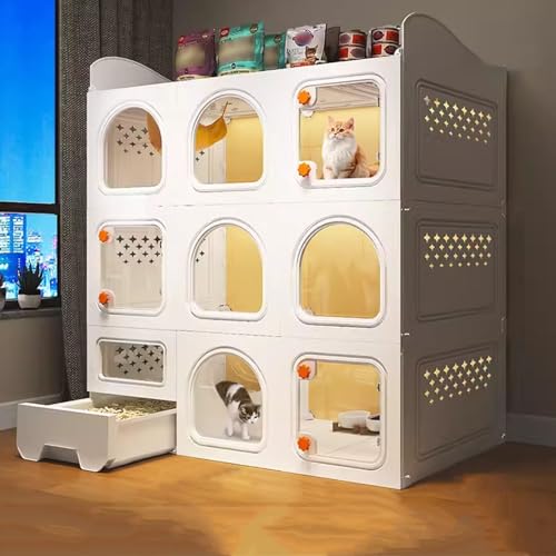 LKPMGOA Katzengehege, Katzenkäfige für Den Innenbereich, Katzenkäfig mit Katzentoilette, mit Oberem Stauraum, Großer Bewegungsbereich für Katzen(White,106x46x116cm) von LKPMGOA