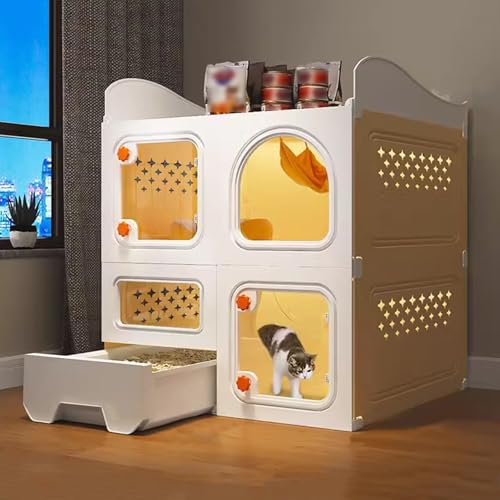 LKPMGOA Katzengehege, Katzenkäfige für Den Innenbereich, Katzenkäfig mit Katzentoilette, mit Oberem Stauraum, Großer Bewegungsbereich für Katzen(Yellow,71x46x81cm) von LKPMGOA