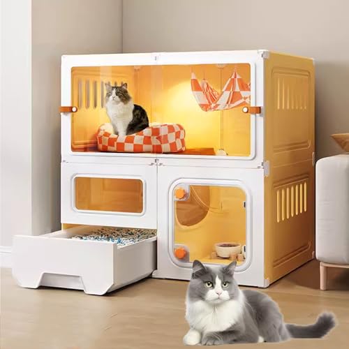 LKPMGOA Katzengehege für Drinnen, Katzenkäfige für Drinnen mit Katzentoilette, Katzenkäfig für Drinnen, Komplettes Zubehör, Erweiterungsraum(White,105x45x140cm) von LKPMGOA