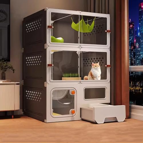 LKPMGOA Katzenhütten für Hauskatzen mit Katzentoilette, Katzenkäfige, Katzengehege für Drinnen, DIY-Design, Übungsplatz, Ideal für 1–3 Katzen(70x45x105cm) von LKPMGOA