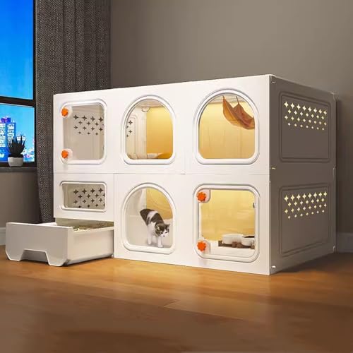 Katzenkäfig für Drinnen für Kätzchen, Katzengehege Zum Selbermachen, mit Toilette, Solides Zubehör, Erweiterter Vertikaler Raum(White,106x46x71cm) von LKPMGOA