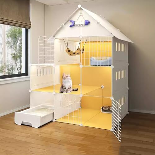 LKPMGOA Katzenkäfig für Drinnen mit Dachvorsprung, DIY-Katzengehege für Drinnen, Katzenvilla mit Katzentoilette, Großer Übungsplatz für 1-3 Katzen(105x45x140cm) von LKPMGOA