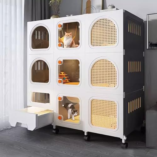 LKPMGOA Katzenkäfig für Drinnen mit Katzentoilette, Katzenhaus Katzengehege, Erweiterter Vertikaler Raum, für 1-3 Katzen(Grey,106x46x110cm) von LKPMGOA