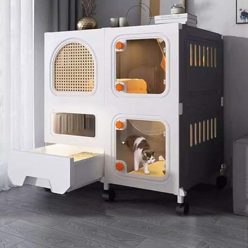 LKPMGOA Katzenkäfig für Drinnen mit Katzentoilette, Katzenhaus Katzengehege, Erweiterter Vertikaler Raum, für 1-3 Katzen(Grey,71x46x75cm) von LKPMGOA