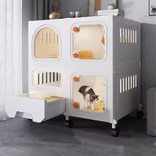 LKPMGOA Katzenkäfig für Drinnen mit Katzentoilette, Katzenhaus Katzengehege, Erweiterter Vertikaler Raum, für 1-3 Katzen(White,71x46x75cm) von LKPMGOA