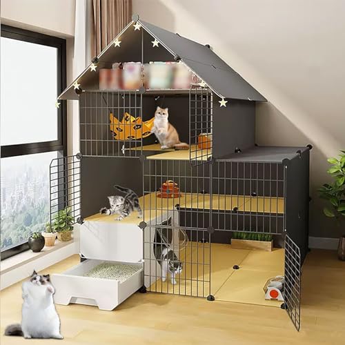 Katzenkäfig für den Innenbereich mit Katzentoilette, DIY-katzengehege, mit Dachvorsprüngen. Gegenstände, die Aufbewahrt Werden Können, Leicht zu Reinigen ( Color : Package B , Size : 2 - 109x75x145cm von LKPMGOA