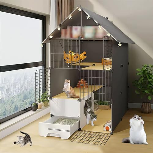 Katzenkäfig für den Innenbereich mit Katzentoilette, DIY-katzengehege, mit Dachvorsprüngen. Gegenstände, die Aufbewahrt Werden Können, Leicht zu Reinigen ( Color : Package B , Size : 75x75x145cm ) von LKPMGOA