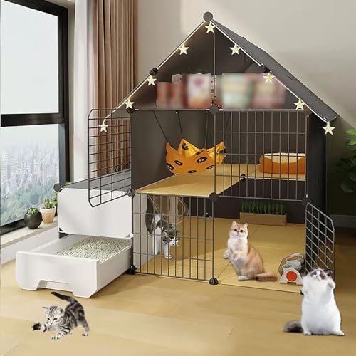 Katzenkäfig für den Innenbereich mit Katzentoilette, DIY-katzengehege, mit Dachvorsprüngen. Gegenstände, die Aufbewahrt Werden Können, Leicht zu Reinigen ( Color : Package B , Size : 109x75x109cm ) von LKPMGOA