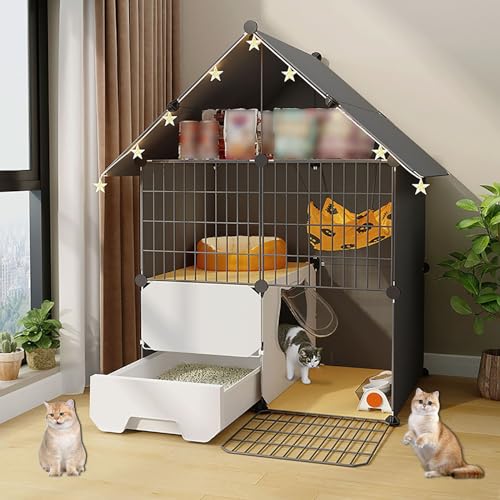 Katzenkäfig für den Innenbereich mit Katzentoilette, DIY-katzengehege, mit Dachvorsprüngen. Gegenstände, die Aufbewahrt Werden Können, Leicht zu Reinigen ( Color : Package C , Size : 75x39x109cm ) von LKPMGOA