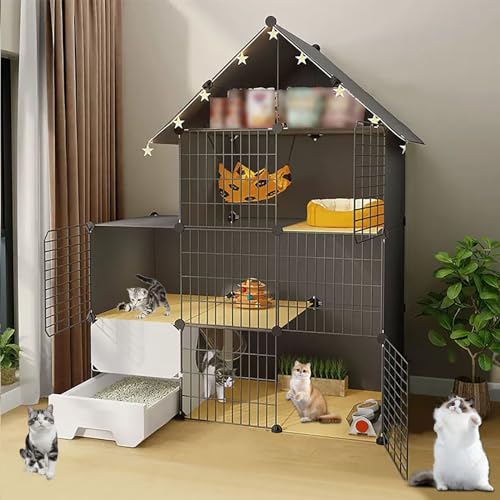 Katzenkäfig für den Innenbereich mit Katzentoilette, DIY-katzengehege, mit Dachvorsprüngen. Gegenstände, die Aufbewahrt Werden Können, Leicht zu Reinigen ( Color : Package C , Size : 109x39x145cm ) von LKPMGOA