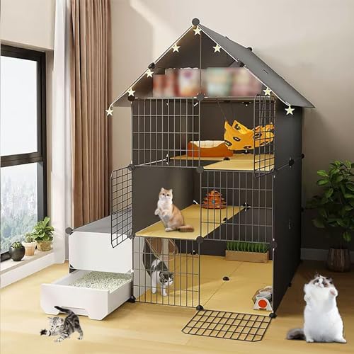 Katzenkäfig für den Innenbereich mit Katzentoilette, DIY-katzengehege, mit Dachvorsprüngen. Gegenstände, die Aufbewahrt Werden Können, Leicht zu Reinigen ( Color : Package C , Size : 109x75x145cm ) von LKPMGOA