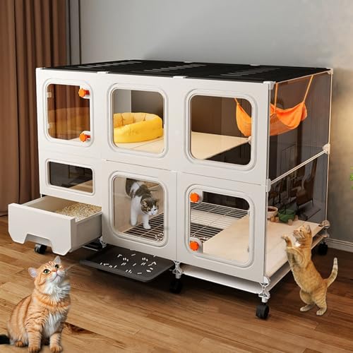LKPMGOA Katzenkäfig mit Katzentoilette, DIY-Katzen-Laufstall, mit Rädern und Verschlüsseltem Gitterbereich, Leicht zu Bewegen und zu Reinigen(105 * 45 * 80cm) von LKPMGOA
