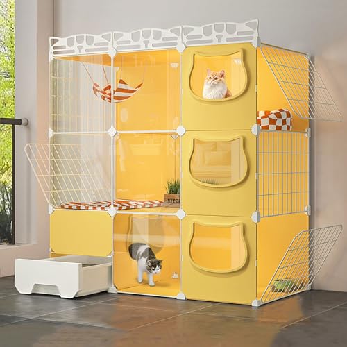 Katzenkäfig mit Katzentoilette, Katzengehege mit Katzentüren, PVC-Platte + Metallrahmen, Leicht zu Waschen, Idealer Übungsort für Katzen (Size : 107x47x116cm) von LKPMGOA