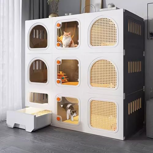 LKPMGOA Katzenkäfige für Hauskatzen, Katzenkäfig mit Katzentoilette, Erweiterter Vertikaler Raum, Atmungsaktiv und Komfortabel(Grey,106x46x106cm) von LKPMGOA