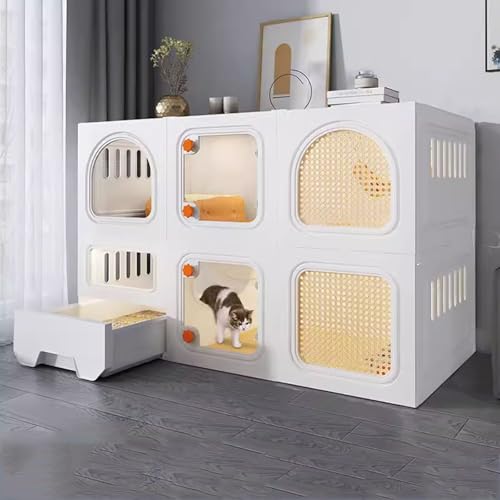LKPMGOA Katzenkäfige für Hauskatzen, Katzenkäfig mit Katzentoilette, Erweiterter Vertikaler Raum, Atmungsaktiv und Komfortabel(White,106x46x71cm) von LKPMGOA