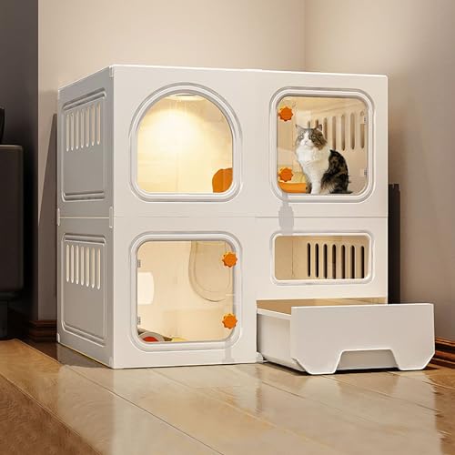 Katzenkäfige für den Innenbereich, DIY-Katzengehege, mit Katzentoilette, PVC-Platte, Leicht zu Waschen, Idealer Übungsort für Katzen (Color : White, Size : 106x46x141cm) von LKPMGOA