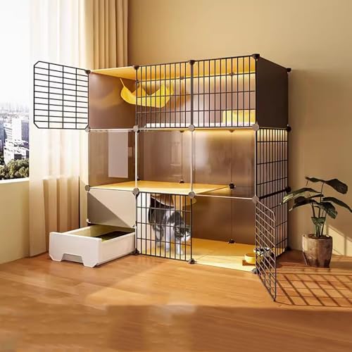 LKPMGOA 2/3-stöckiger Katzenkäfig, Abnehmbarer Laufstall für Haustiere zum Selbermachen, Separate Katzentoilette, Erweiterter Platz(107x37x106cm) von LKPMGOA