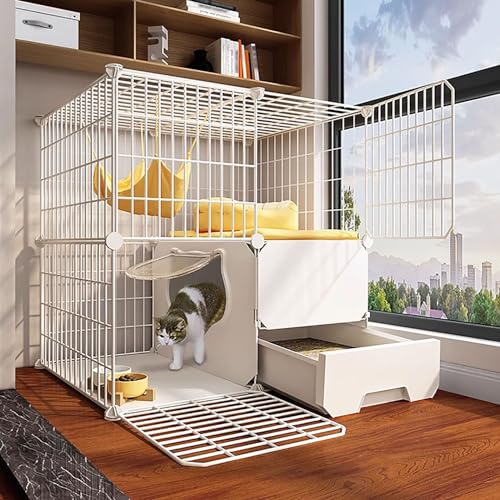 2/3-stöckiger Katzenkäfig, Katzengehege für den Innenbereich mit Katzentoilette, DIY-Katzenlaufstall, Einfache Spülreinigung, Verfeinerungsgitter (Size : B-75x39x73cm) von LKPMGOA