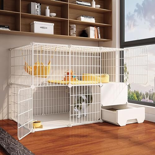 LKPMGOA 2/3-stöckiger Katzenkäfig, Katzengehege für den Innenbereich mit Katzentoilette, DIY-Katzenlaufstall, Einfache Spülreinigung, Verfeinerungsgitter (Size : C-111x39x73cm) von LKPMGOA