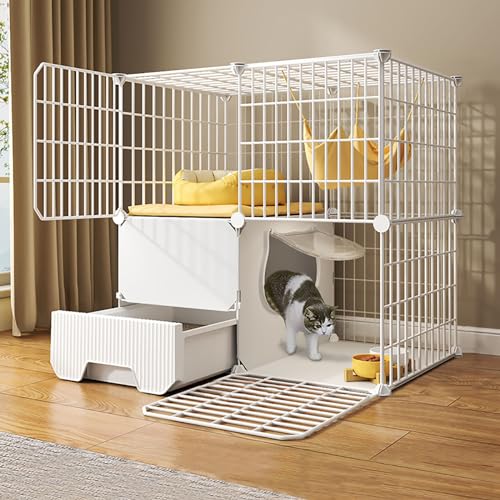 LKPMGOA 2-stöckiger Katzenkäfig für den Innenbereich, DIY-Katzengehege, Katzenhütten für Hauskatzen mit Katzentoilette, Metallrahmen, Robust und Langlebig (Color : Package 1, Size : B-75x39x73cm) von LKPMGOA