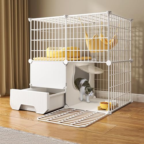 LKPMGOA 2-stöckiger Katzenkäfig für den Innenbereich, DIY-Katzengehege, Katzenhütten für Hauskatzen mit Katzentoilette, Metallrahmen, Robust und Langlebig (Color : Package 1, Size : C-75x39x73cm) von LKPMGOA