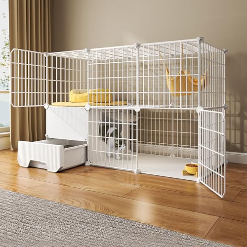 2-stöckiger Katzenkäfig für den Innenbereich, DIY-Katzengehege, Katzenhütten für Hauskatzen mit Katzentoilette, Metallrahmen, Robust und Langlebig (Color : Package 2, Size : 111x49x73cm) von LKPMGOA